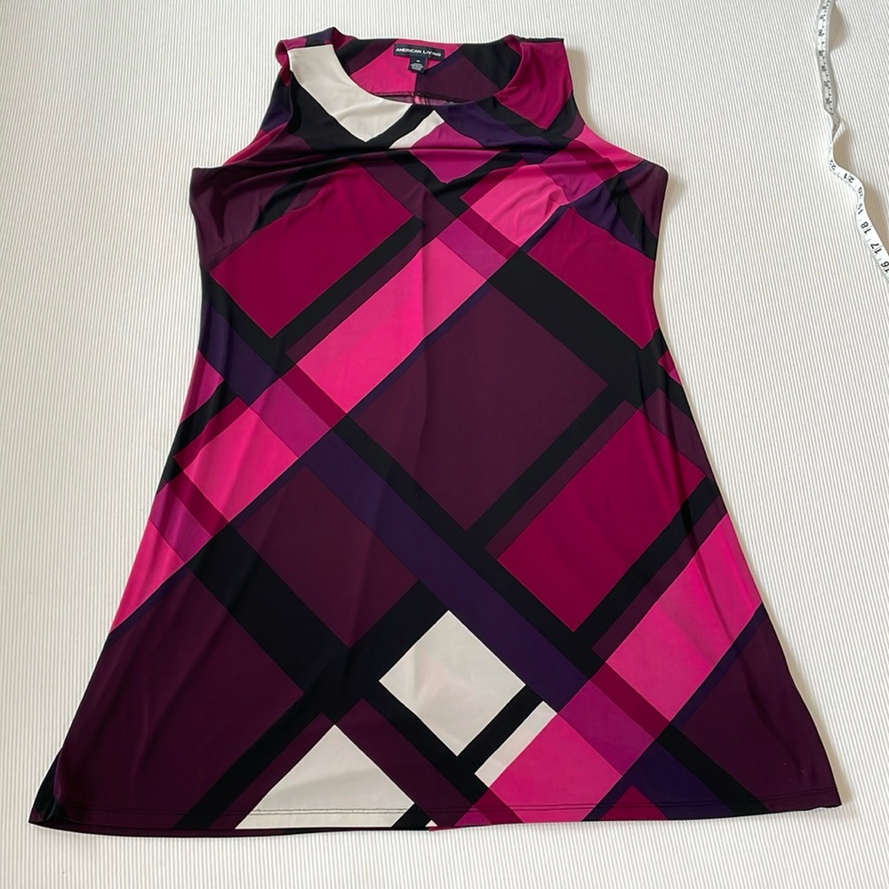 American Living size 18 pink/purple/black print dress